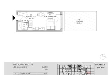 Rzut - Mieszkanie na sprzedaż 1 pokój o powierzchni 26,88 m² - numer BII.0.M42 w Przewóz 42 ATAL II