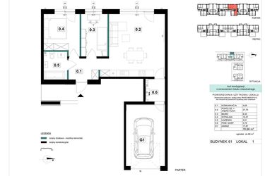Rzut - Mieszkanie na sprzedaż 3 pokoje o powierzchni 76,86 m² - numer 61-1 w Błonie Bosco