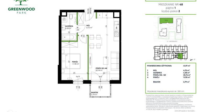Rzut - Mieszkanie na sprzedaż 2 pokoje o powierzchni 41,97 m² - numer B 48 w Greenwood Park