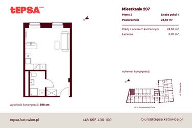 Rzut - Mieszkanie na sprzedaż 1 pokój o powierzchni 28,5 m² - numer M207 w Tepsa Kato