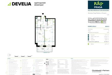 Rzut - Mieszkanie na sprzedaż 2 pokoje o powierzchni 47,64 m² - numer AA0416 w Neo Praga