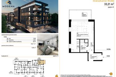 Rzut - Mieszkanie na sprzedaż 1 pokój o powierzchni 33,21 m² - numer M38b w Modena Bytkowska 113