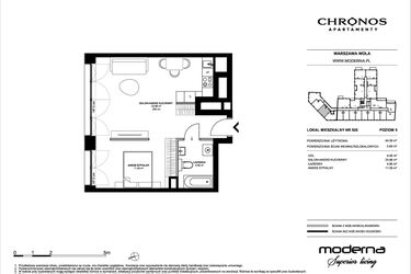 Rzut - Mieszkanie na sprzedaż 2 pokoje o powierzchni 44,39 m² - numer 520 w Chronos etap II