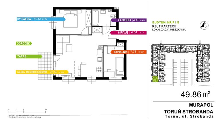 Rzut - Mieszkanie na sprzedaż 3 pokoje o powierzchni 49,86 m² - numer F1.0.3 w Murapol Nowy Toruń