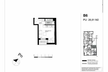 Rzut - Mieszkanie na sprzedaż 1 pokój o powierzchni 26,81 m² - numer B6 w Apartamenty Kopernika - etap II
