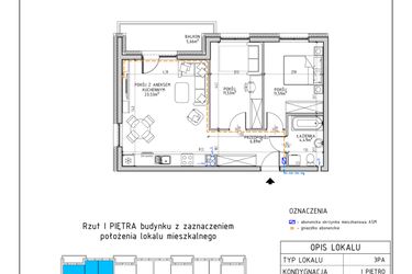 Rzut - Mieszkanie na sprzedaż 3 pokoje o powierzchni 58,03 m² - numer 11 w Osiedle Foresto