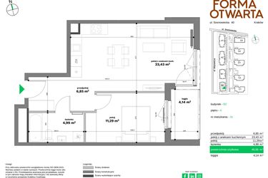 Rzut - Mieszkanie na sprzedaż 2 pokoje o powierzchni 46,56 m² - numer B2-31 w Forma Otwarta etap II