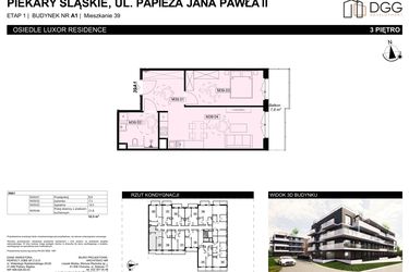 Rzut - Mieszkanie na sprzedaż 2 pokoje o powierzchni 52,5 m² - numer A1.39 w Luxor Residence