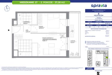 Rzut - Mieszkanie na sprzedaż 2 pokoje o powierzchni 37,28 m² - numer B1_27 w Architektów