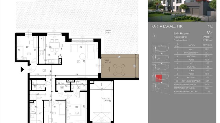 Rzut - Mieszkanie na sprzedaż 4 pokoje o powierzchni 97,81 m² - numer B34.M2 w Leśna Polana