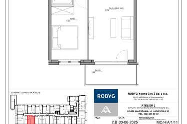 Rzut - Mieszkanie na sprzedaż 2 pokoje o powierzchni 41,38 m² - numer MC/H/A/1/11 w Modern City etap H