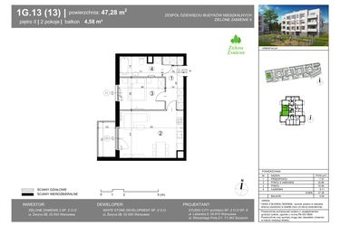 Rzut - Mieszkanie na sprzedaż 2 pokoje o powierzchni 47,28 m² - numer 1G.13.13 w Zielone Zamienie IX