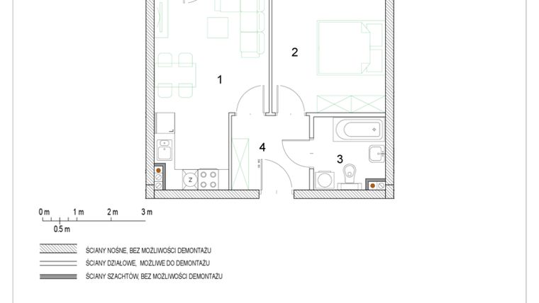 Rzut - Mieszkanie na sprzedaż 2 pokoje o powierzchni 37,23 m² - numer F1/P3/7 w Osiedle Jodłowa bud. F
