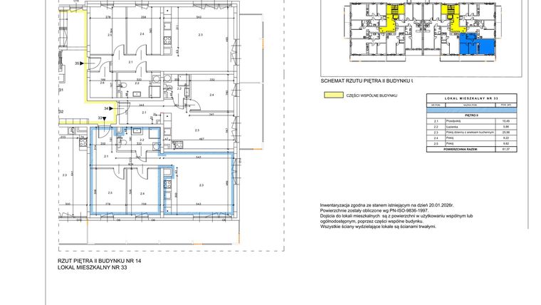 Rzut - Mieszkanie na sprzedaż 3 pokoje o powierzchni 61,37 m² - numer B14 w Lwowska 14