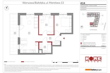 Rzut - Mieszkanie na sprzedaż 3 pokoje o powierzchni 58,8 m² - numer A14 w Przystań Żerań