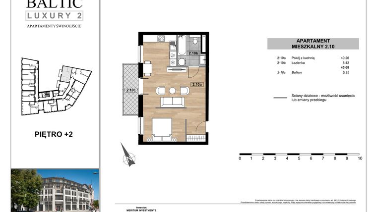Rzut - Mieszkanie na sprzedaż 1 pokój o powierzchni 45,68 m² - numer 2.10 w Baltic Luxury 2