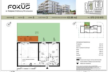 Rzut - Mieszkanie na sprzedaż 3 pokoje o powierzchni 63,88 m² - numer II.5 w Fokus Bielany