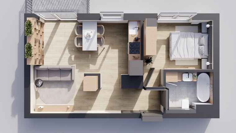 Rzut - Mieszkanie na sprzedaż 2 pokoje o powierzchni 41,23 m² - numer 22/58 w Odrzańskie Bulvary