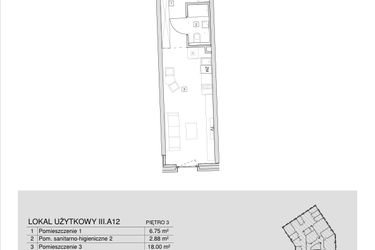 Rzut - Mieszkanie na sprzedaż 1 pokój o powierzchni 27,63 m² - numer III.A.12 w Krakowska 35 - Apartamenty Inwestycyjne