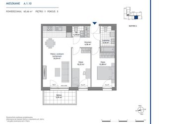Rzut - Mieszkanie na sprzedaż 3 pokoje o powierzchni 60,66 m² - numer A.1.10 w Linea bud. A