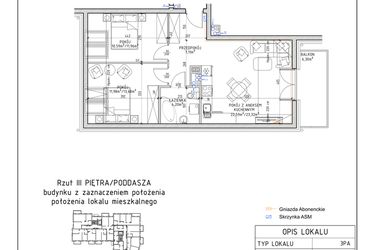 Rzut - Mieszkanie na sprzedaż 3 pokoje o powierzchni 56,47 m² - numer 62 w Osiedle Sady bud. E4