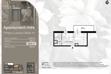 Rzut - Mieszkanie na sprzedaż 1 pokój o powierzchni 28,06 m² - numer M44 w Finezja Targowa 49