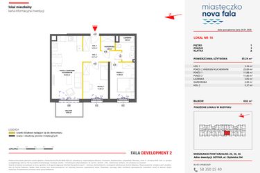 Rzut - Mieszkanie na sprzedaż 3 pokoje o powierzchni 65,13 m² - numer 16 w Miasteczko Nova Fala