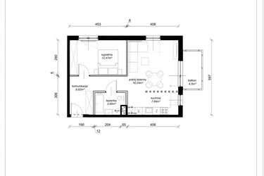 Rzut - Mieszkanie na sprzedaż 2 pokoje o powierzchni 49,17 m² - numer F.2.20.2k w Art.Teo etap 3