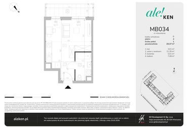 Rzut - Mieszkanie na sprzedaż 1 pokój o powierzchni 29,37 m² - numer MB034 w Ale!Ken etap 2