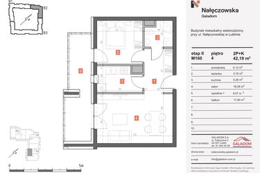Rzut - Mieszkanie na sprzedaż 2 pokoje o powierzchni 42,19 m² - numer M-160 w Nałęczowska etap II