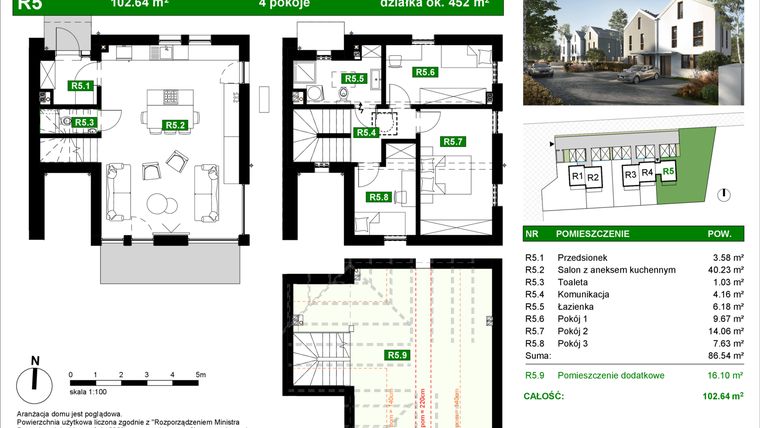 Rzut - Dom na sprzedaż 4 pokoje o powierzchni 102 m² - numer R5 w Zakątek Romanowska