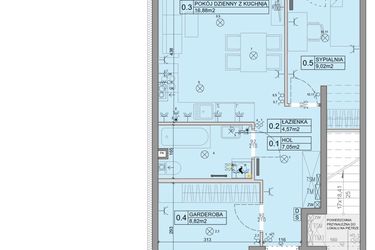 Rzut - Mieszkanie na sprzedaż 3 pokoje o powierzchni 46,34 m² - numer 73 w Manufaktura Marki 2 etap III