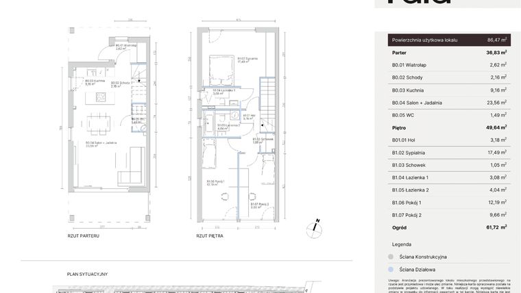Rzut - Dom na sprzedaż 4 pokoje o powierzchni 86,47 m² - numer 1B w Nowy Wawer