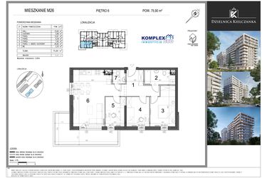 Rzut - Mieszkanie na sprzedaż 4 pokoje o powierzchni 75,9 m² - numer 26 w Dzielnica Kielczanka etap II
