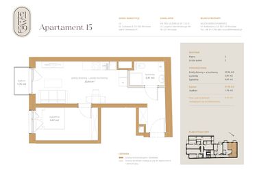 Rzut - Mieszkanie na sprzedaż 2 pokoje o powierzchni 37,36 m² - numer A15 w Lelewela 9