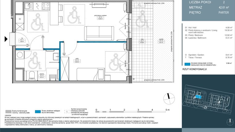 Rzut - Mieszkanie na sprzedaż 2 pokoje o powierzchni 42,61 m² - numer 1 w Nordic Górka Narodowa
