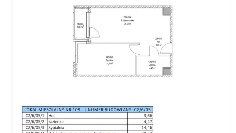 Rzut - Mieszkanie na sprzedaż 2 pokoje o powierzchni 43,12 m² - numer C2/6/05 w Chylońska STO10 etap III