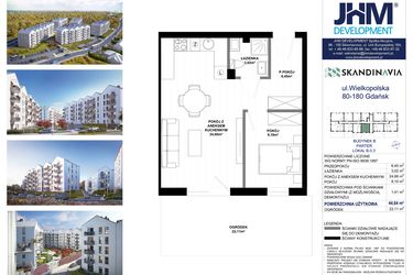 Rzut - Mieszkanie na sprzedaż 2 pokoje o powierzchni 44,64 m² - numer B.0.3 w Skandinavia