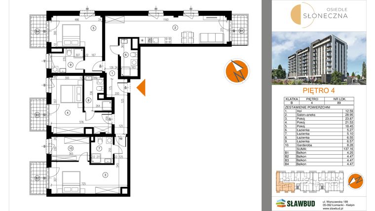 Rzut - Mieszkanie na sprzedaż 4 pokoje o powierzchni 135,92 m² - numer 89 w Osiedle Słoneczna
