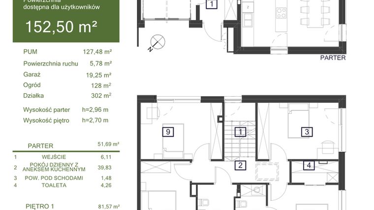 Rzut - Dom na sprzedaż 5 pokoi o powierzchni 152,5 m² - numer 31A w Osiedle Żywiczna