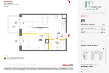 Rzut - Mieszkanie na sprzedaż 2 pokoje o powierzchni 38,72 m² - numer 34 w Miasteczko Julianów etap 2