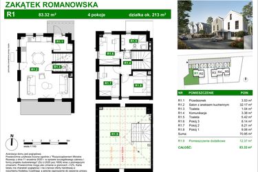 Rzut - Dom na sprzedaż 4 pokoje o powierzchni 83 m² - numer R1 w Zakątek Romanowska