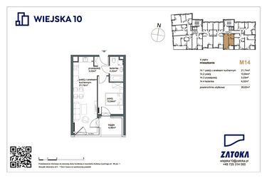 Rzut - Mieszkanie na sprzedaż 2 pokoje o powierzchni 39,63 m² - numer M14 w Wiejska 10