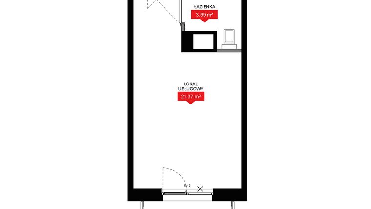 Rzut - Mieszkanie na sprzedaż 1 pokój o powierzchni 25,36 m² - numer A2 182LU w 29L - Apartamenty inwestycyjne