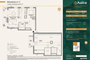Rzut - Mieszkanie na sprzedaż 1 pokój o powierzchni 92,27 m² - numer F.11 w Aalto
