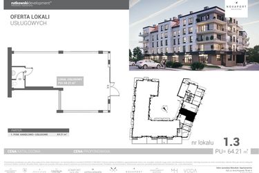 Rzut - Lokal użytkowy na sprzedaż 1 pokój o powierzchni 64,21 m² - numer U3 w Nova Port