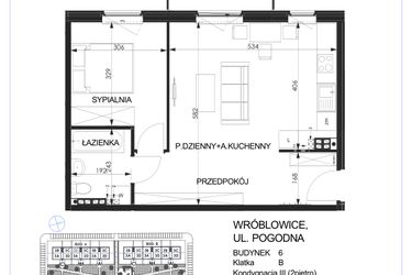 Rzut - Mieszkanie na sprzedaż 2 pokoje o powierzchni 47,6 m² - numer 6B - 3B w Zielona Lutynia