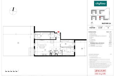 Rzut - Mieszkanie na sprzedaż 4 pokoje o powierzchni 115,17 m² - numer U.1.01 w CityFlow etap II