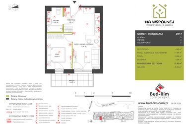 Rzut - Mieszkanie na sprzedaż 2 pokoje o powierzchni 37,42 m² - numer D117 w Na Wspólnej etap 2