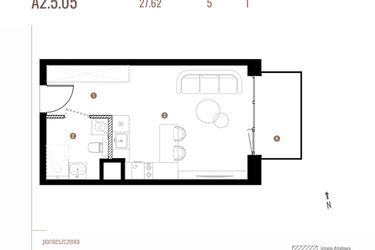 Rzut - Mieszkanie na sprzedaż 1 pokój o powierzchni 27,61 m² - numer A2.5.05 w Belg Apartamenty etap II